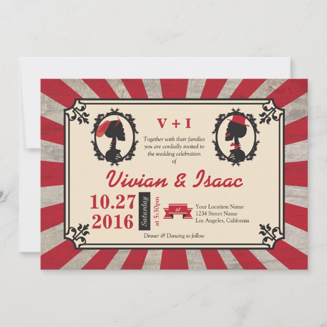 Casal Steampunk Cameo - Convites Vermelhos Desbati (Frente)