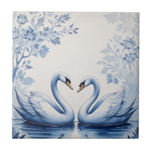 Casal Swan Delft Blue e White Swan Lake Bird