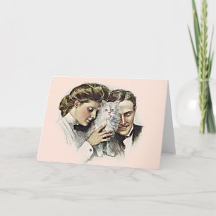 Casal Vintage Com Cartão De Saudação De Gato Br