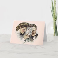 Casal Vintage Com Cartão De Saudação De Gato Branc