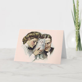 Casal Vintage Com Cartão De Saudação De Gato Branc