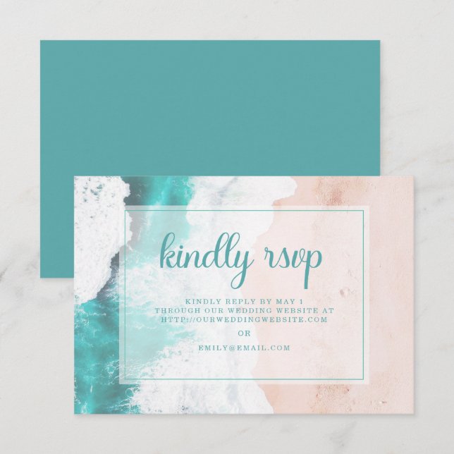 Casamento à Beira-Mar Oceano Turquesa RSVP  (Frente/Verso)