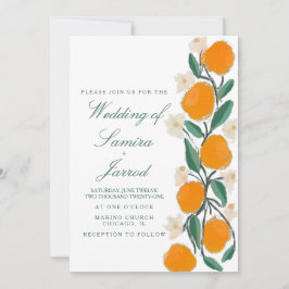 Casamento Abstrato Botânico de Laranja Desenhado à