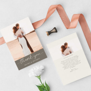 Casamento Agradecimento Foto Moderno Script Taupe