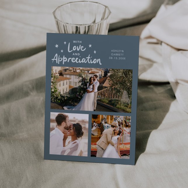Casamento Agradecimento Multi Foto Azul Ardósia (Criador carregado)