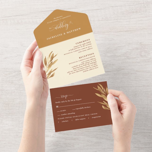 Casamento amarelo e ferrugem moderno com RSVP perf (Tearaway)