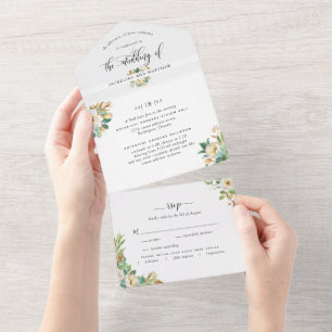 Casamento Amarelo Elegante verde com RSVP perfurad