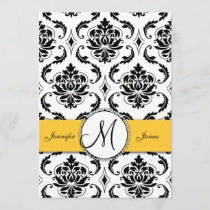 Casamento Amarelo Preto Damask 5 x 7 Convite