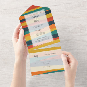 Casamento Amarelo-Teal de Stripes Coloridas Modern