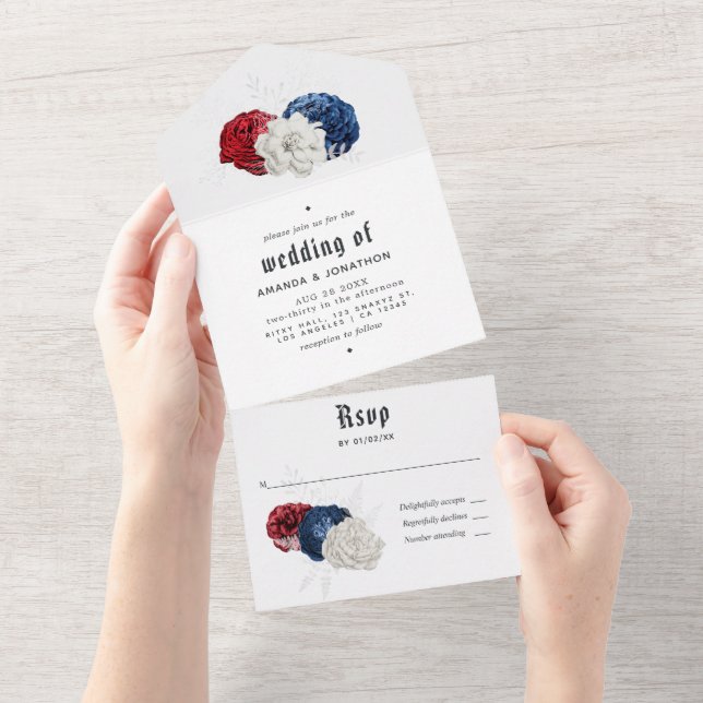 Casamento Americano Vermelho Branco e Azul (Aba destacável)