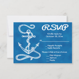 Casamento Âncora de Navio RSVP Náutico Azul Aquare