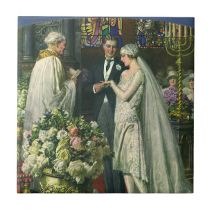 Casamento Antigo, Noiva e Noivo com Menorá
