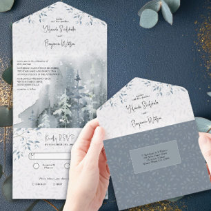 Casamento Aquarela Floresta de Neve de Inverno com