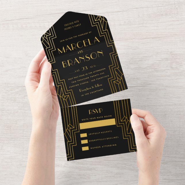 Casamento Art Déco Preto e Dourado (Aba destacável)