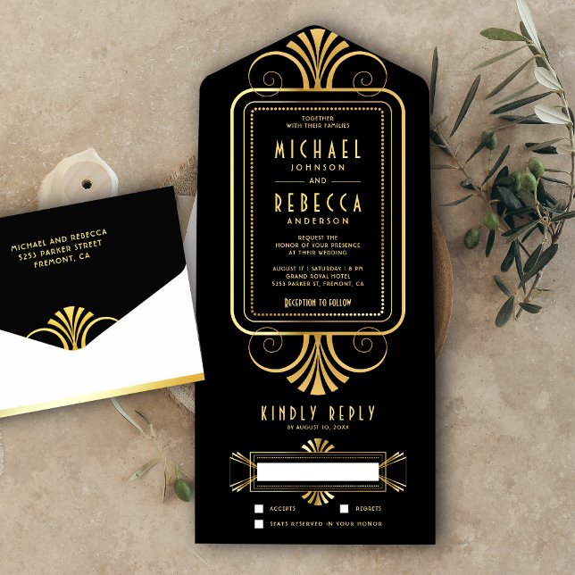 Casamento Art Déco Preto e Dourado Redemoinho Vint (Criador carregado)