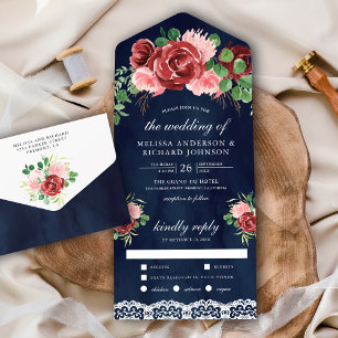 Casamento Azul com Marinho de rendas Floral Rosa-E