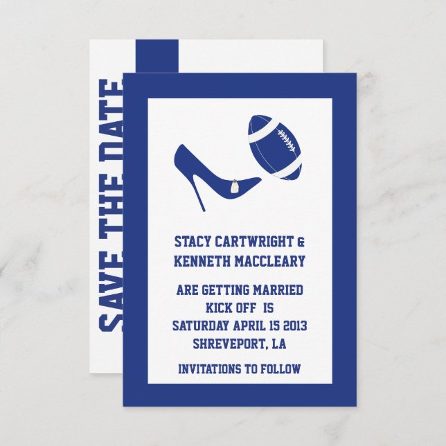 Casamento Azul De Futebol Salva O Anúncio Da Data (Frente/Verso)
