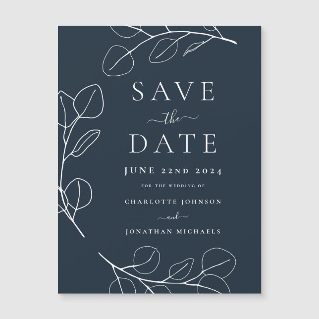 Casamento Azul de Marinho de Folhagem Simples Mode (Frente)