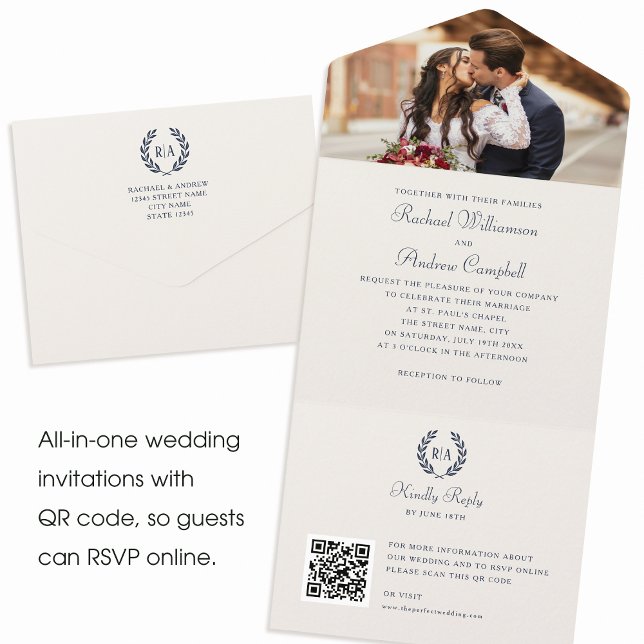 Casamento Azul do Marinho do Código QR do Monogram (Criador carregado)