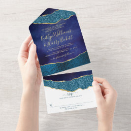 Casamento Azul e Agato Dourado do Marinho Elegante
