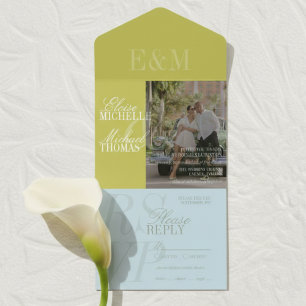 Casamento Azul e Chartreuse com Letra Moderna