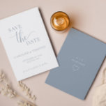 Casamento Azul Elegante Salve O Cartão De Data<br><div class="desc">Este simples cartão de salvamento minimalista é perfeito para anunciar seu próximo casamento. Esta placa apresenta um design azul e branco empoeirado com texto elegante. Personalize o texto na parte frontal e traseira da placa com todos os detalhes do dia especial. #savethedate #nosso casamento #minimalistcasamento</div>