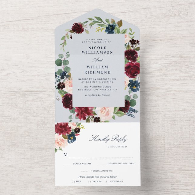 casamento azul empoeirado floral (Interno)