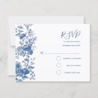 Casamento Azul Floral Francês Elegante RSVP