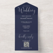 Casamento Azul-Marinho Código QR Minimalista Moder