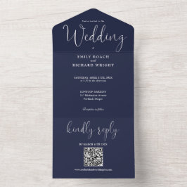 Casamento Azul-Marinho Código QR Minimalista Moder