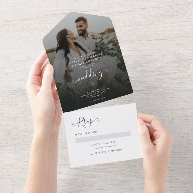 Casamento Azul Marinho Elegante Moderno Boho (Aba destacável)