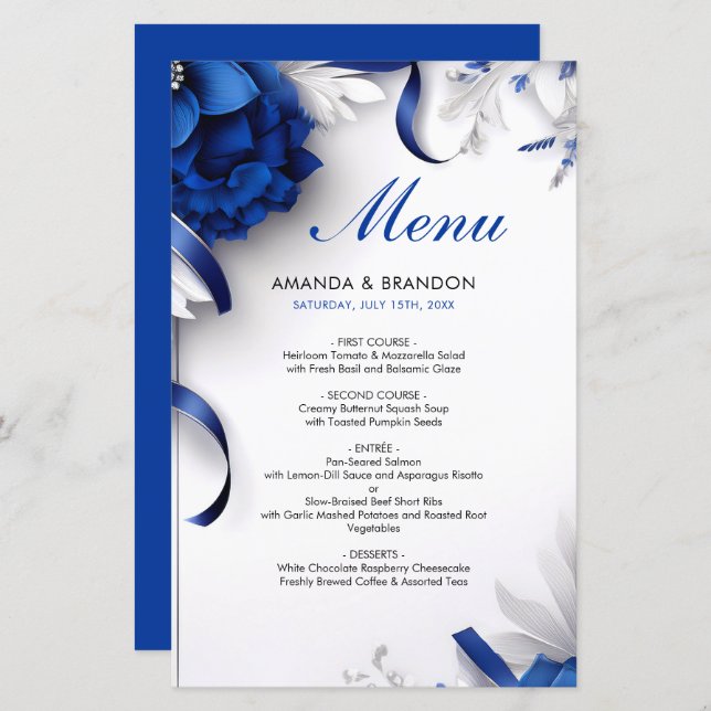 Casamento Azul Marinho & Flores de Prata Fitas (Frente/Verso)