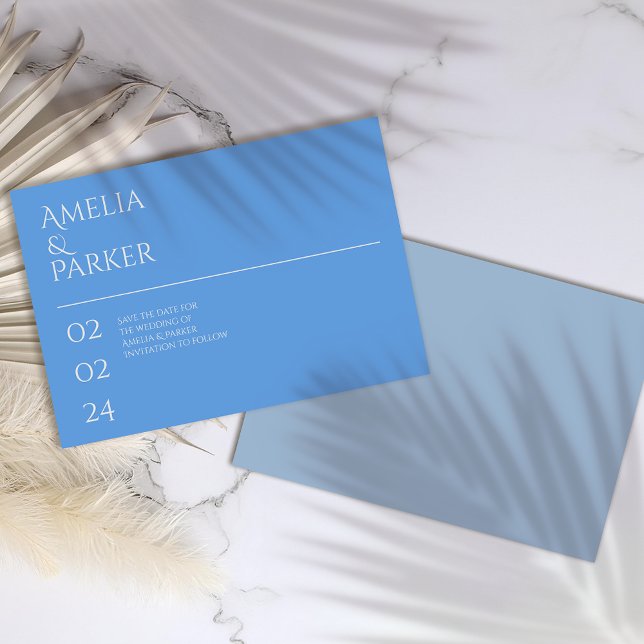 Casamento azul minimalista guarde o cartão de data (Criador carregado)