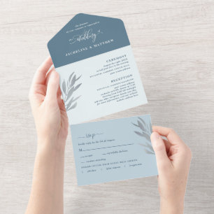 Casamento Azul Moderno com RSVP Perfurado