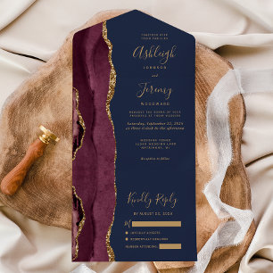 Casamento Azul Naval Ágata Dourado Borgonha Modern