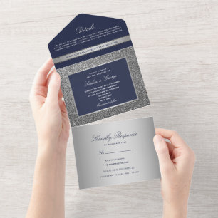 Casamento Azul Naval Prata Minimalista Moderno
