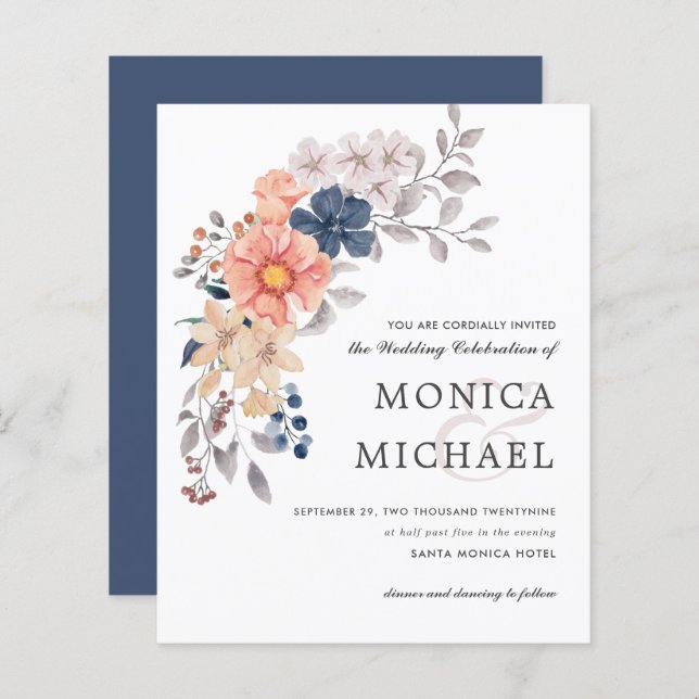 Casamento Azul PINK Coral Chic Floral PINK (Frente/Verso)