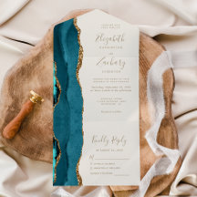 Casamento Azul Teal Dourado Ágata Marfim Moderno