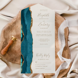 Casamento Azul Teal Dourado Ágata Marfim Moderno