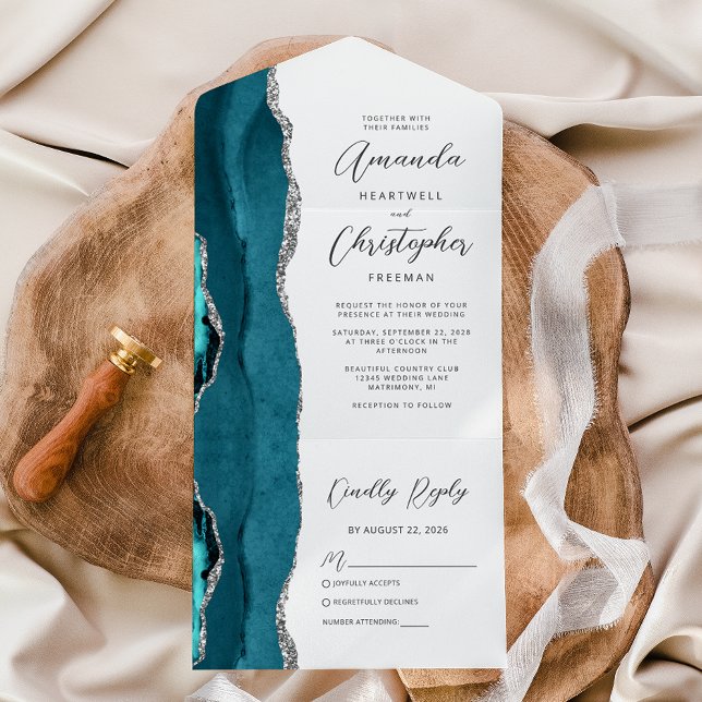 Casamento Azul Teal Prata Ágata (Criador carregado)