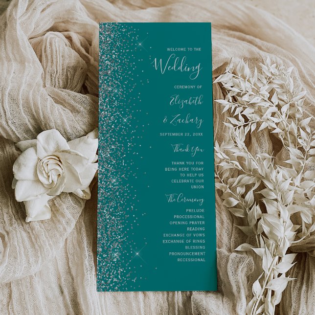 Casamento Azul Teal Prata Moderno com Brilho na Bo (Criador carregado)
