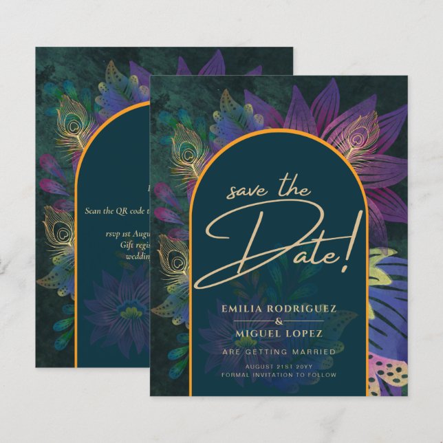 Casamento Azul Verde Paquock Jewel Tones (Frente/Verso)