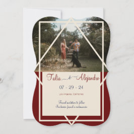 Casamento Bilíngue Burgundy Salve a Data