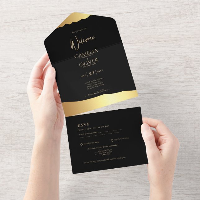 Casamento Black Tie Rotulo Dourado Elegante Evento (Aba destacável)