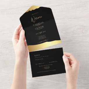 Casamento Black Tie Rotulo Dourado Elegante Evento
