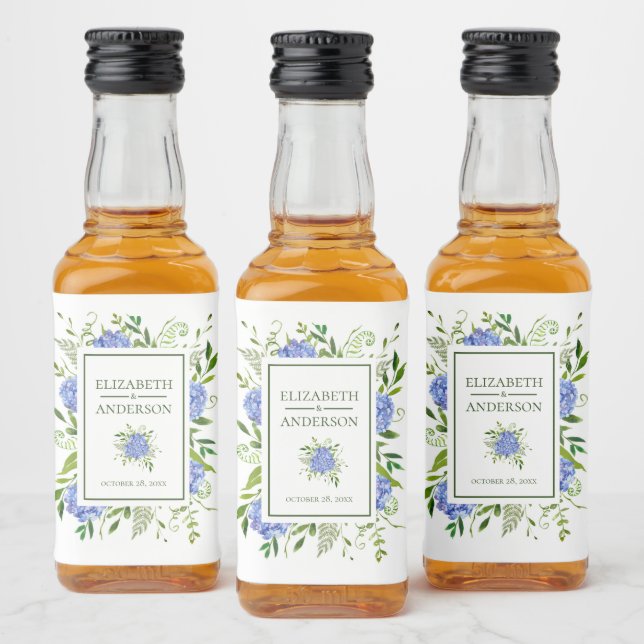 Casamento Blue Hydrangeas Watercolor (Garrafas)