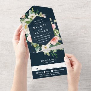 Casamento Blush White Bloom Blue Hexagon Marinho