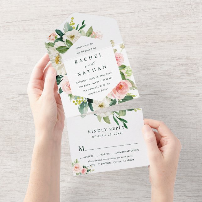 Casamento Blush White Bloom Hexagon (Aba destacável)