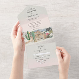 Casamento Boho de Cacto no Deserto em Aquarela