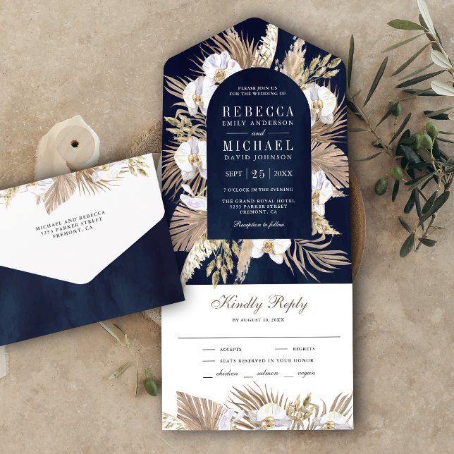 Casamento Boho Pampas Orquídea Branca Palma Naval (Criador carregado)